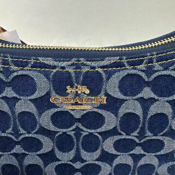 Coach Teri Shoulder Bag Signature Denim Vachetta Leather Gold/Denim/Natural NWT - Picture 7 of 12